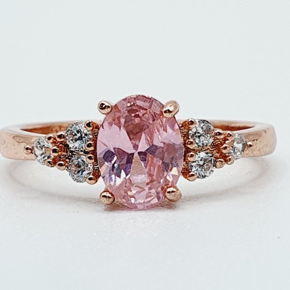 "Sweet Tiny Oval Flower Pink Rose Gold Rings for Women, VIP003 - Picture 5 of 12